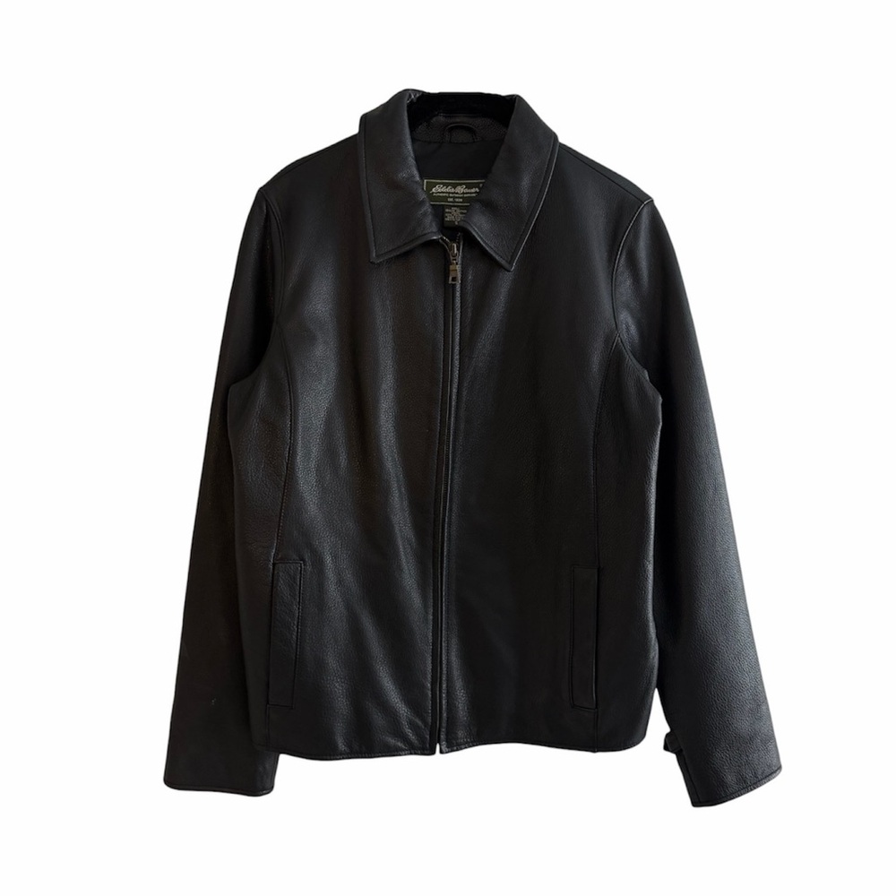 Vintage Black Leather Eddie Bauer Front Zip Up Jacket